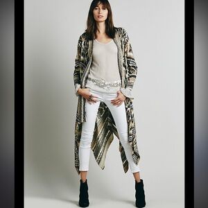 Free People Printed Wool Blend Long Cardigan Sweater XS